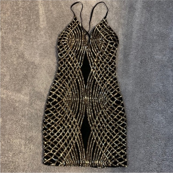 Windsor Black and Gold Geometric Sequin Mini Dress - Picture 3 of 5